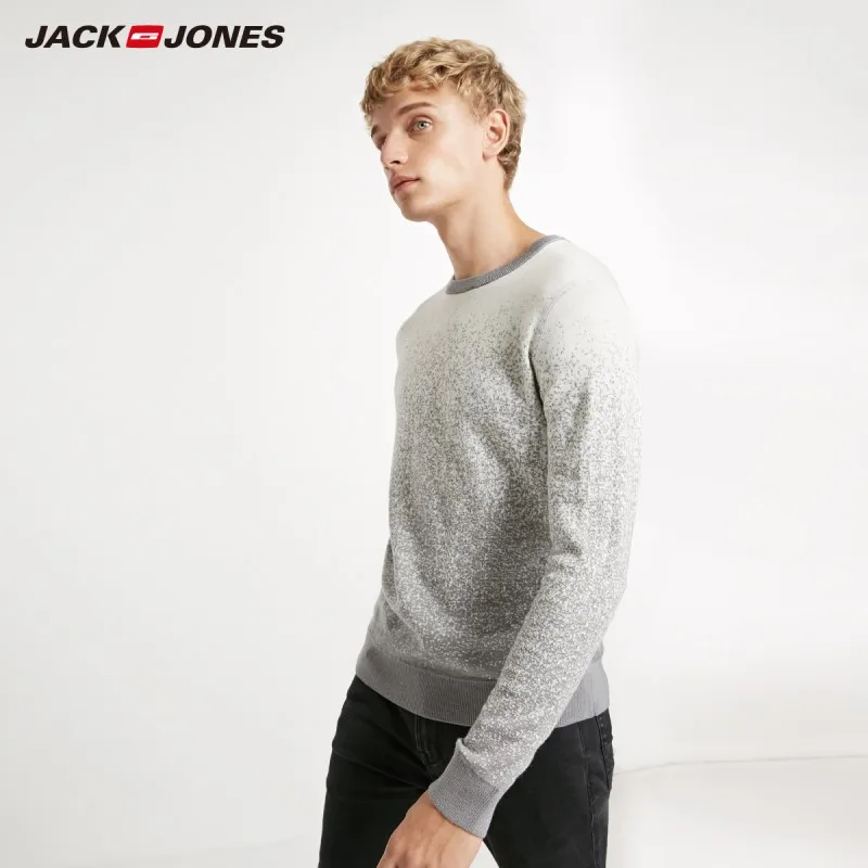 JackJones зимний мужской шерстяной крутой градиентный свитер с круглым вырезом пуловеры Мужская одежда 218424511