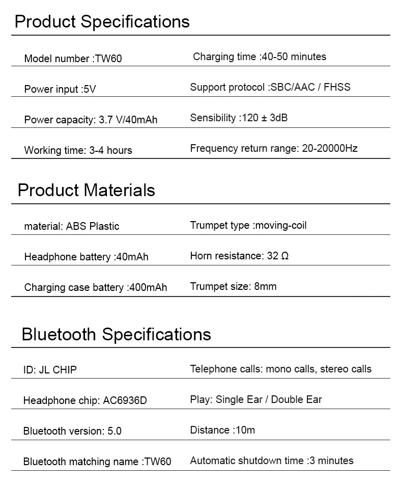 DAG TW60 TWS Bluetooth V5.0 гарнитура спортивные беспроводные наушники 3D стерео наушники мини вкладыши двойной микрофон с зарядным устройством