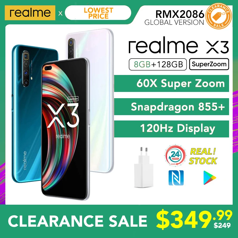 [Распродажа] realme X3 суперзум глобальная Версия 8 ГБ 128 60X зум Snapdragon 855 + 120 Гц Дисплей