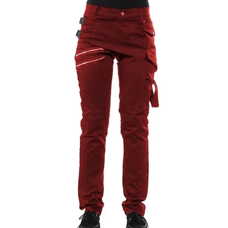 Женские готические брюки на молнии с карманами и заклепками в стиле стимпанк рок