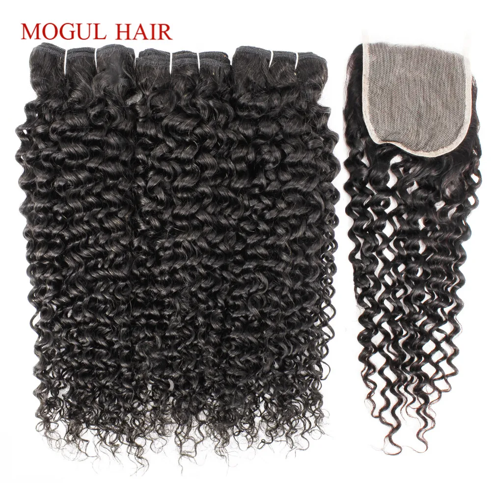 

MOGUL HAIR Indian Jerry Curly Human Hair Bundles With Closure 10-26 inch 2/3 Bundles Remy Human Hair Weave Natural Color