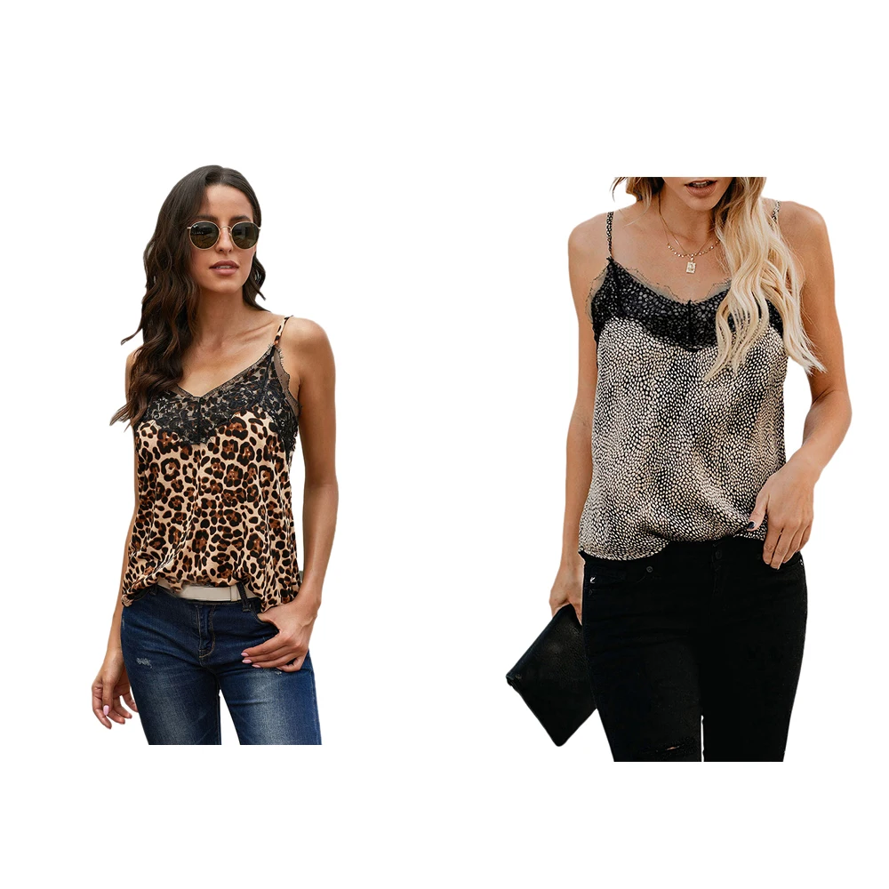 

Топ женский кружевной без рукавов, пикантная майка с леопардовым принтом, с V-образным вырезом
