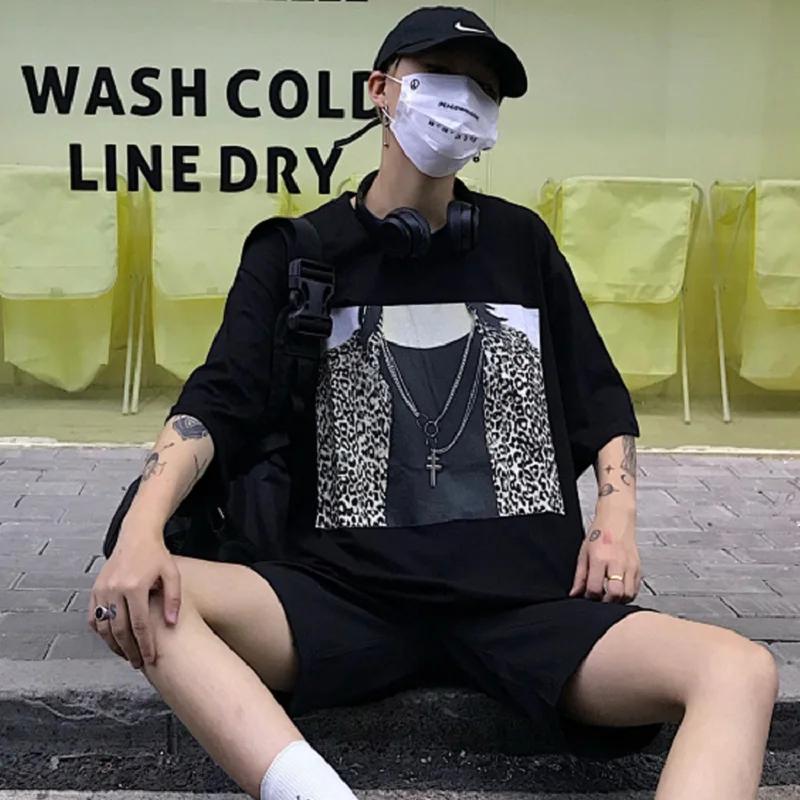 ulzzang Harajuku streetwear leopard print short-sleeved T-shirt female summer BF loose top vintage personality | Женская одежда