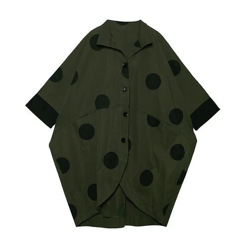 army green GCC1781 XITAO, Тренч нестандартного размера плюс, женский, в горошек, осенний, с одним нагрудным карманом, элегантный, в стиле пэчворк, с отложным воротником, пальто, GCC1781 - Цвет: army green GCC1781