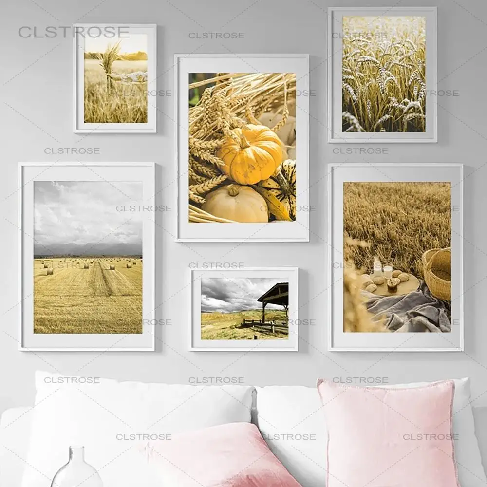 

Nature Scenery Canvas Painting Pumpkin Wheat Field Nordic Style Canvas Poster Autumn Modular Pictures Wall Art Home Decoration