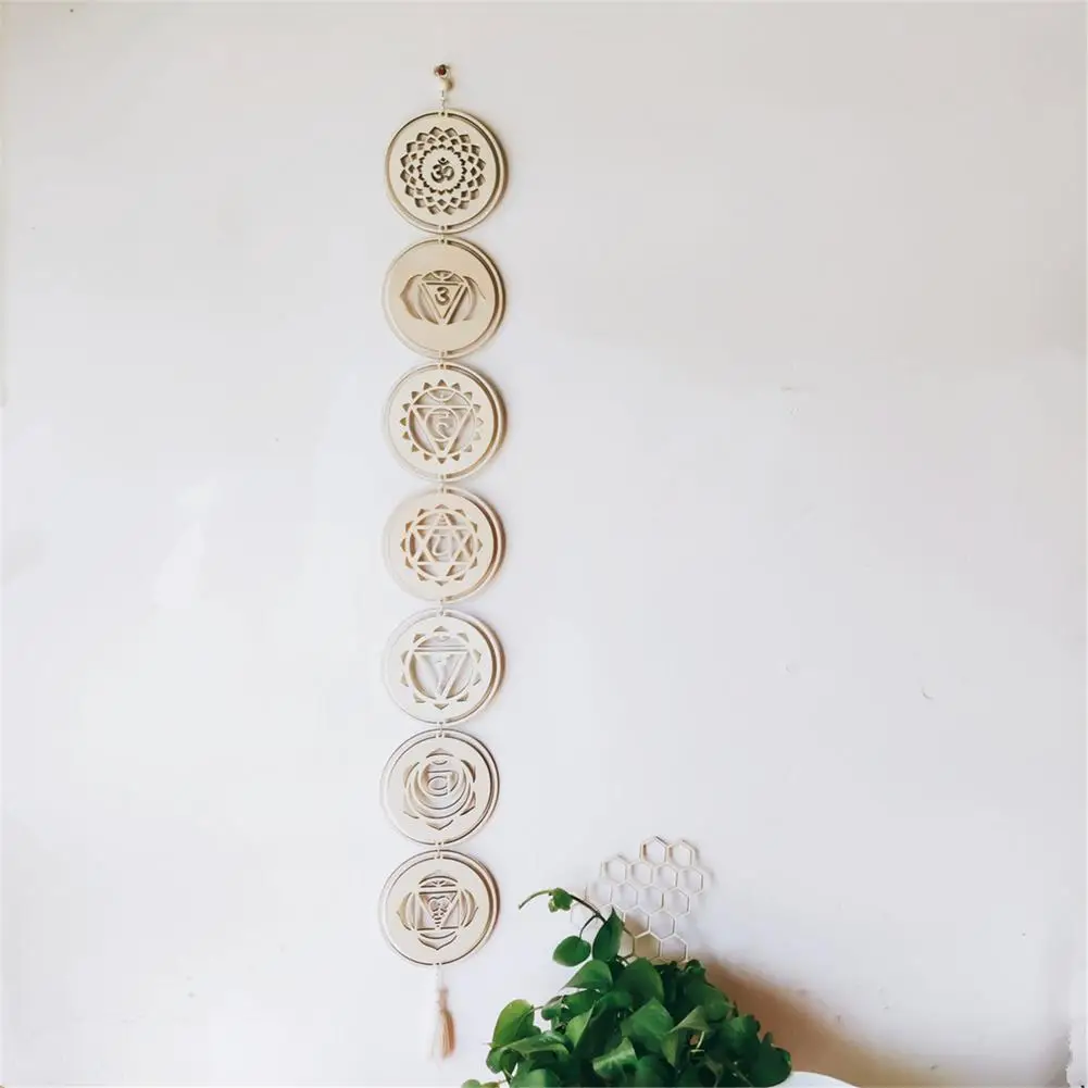 

Bohemian Meditation Energy Symbols Crafts Pendant Wooden 7 Chakra Wood Discs Hanging Ornament Chakra Healing Wall Art Decoration