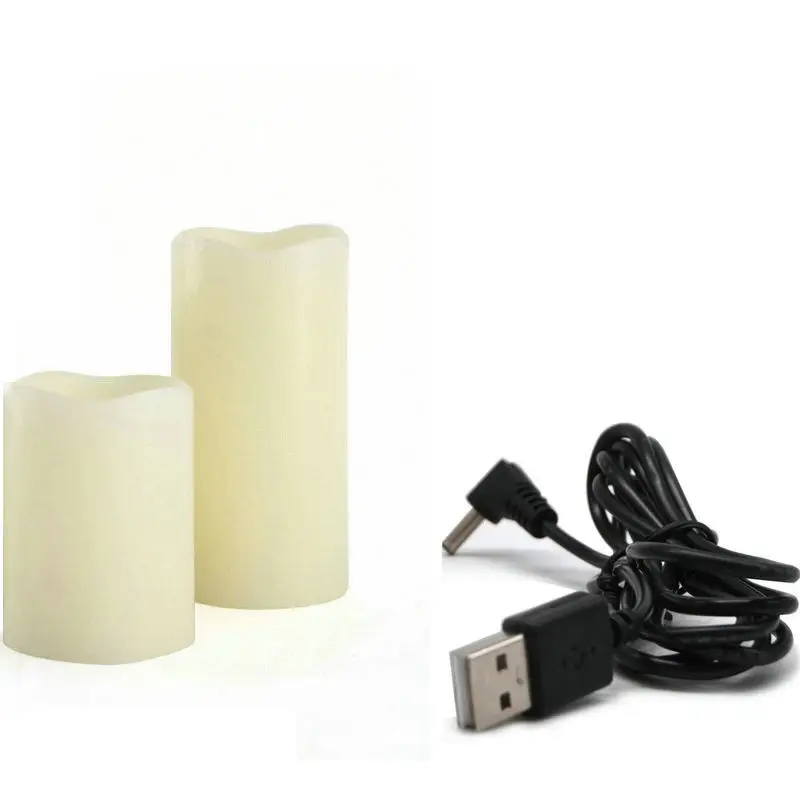 

USB Rechargeable Flameless Flickering Paraffin Wax Led Light Pillar Candle Wavy edge Dia. 7.5cm Wedding Xmas party Bar-Amber