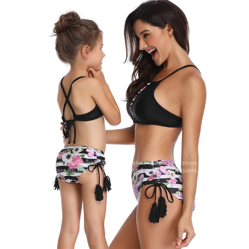 Детский пляжный купальник для девочек бикини мамы и дочки купальный костюм