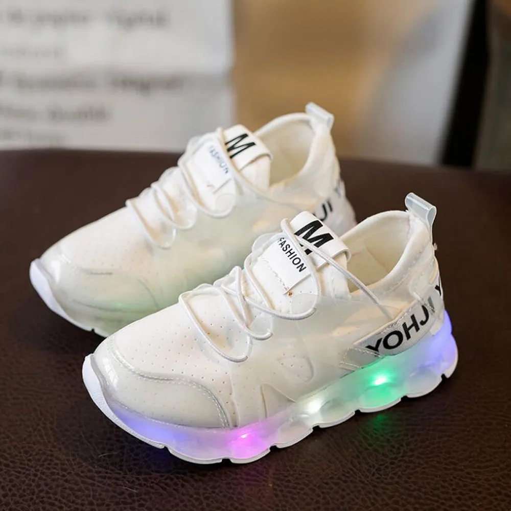 

Kids Shoes Toddler Boy Sneakers Led Lighted Fashion Shoes Breathable Lace Up Shoes Anti-slippery for Child and Kids