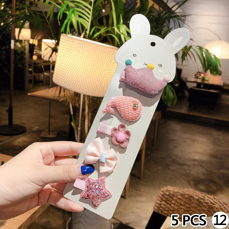 5PCS 12 4/5 шт./компл. ювелирные украшения для волос симпатичная детская одежда с бантом, с проектом из мультфильма, волосы на заколках для наращивания шпильки с орнаментом заколки повязка Для женщин аксессуары для волос - Окраска металла: 5PCS 12