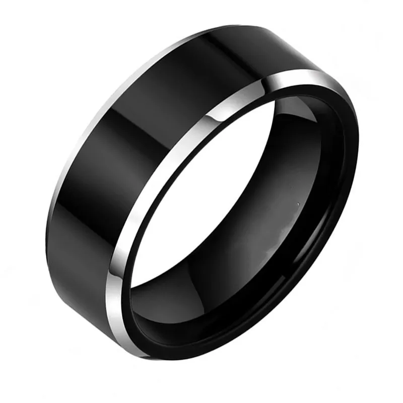 

New Fashion 8MM Men's Stainless Steel Rings Colorful Groove Beveled Edge Wedding Engagement Ring Women Anniversary Jewelry Gift