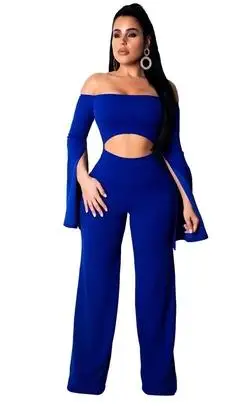 Женский комбинезон с разрезом длинным рукавом и широкими штанинами без