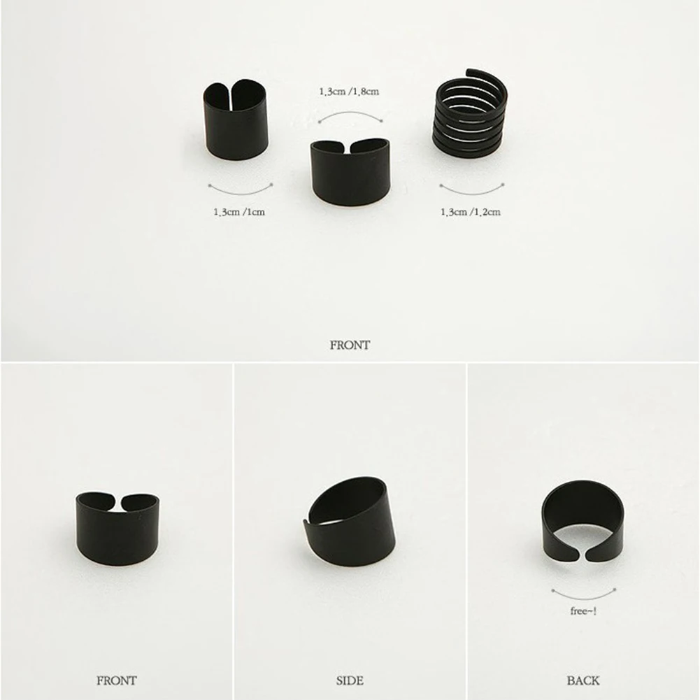

3 Pcs Women's Ring Set Punk Cool Black Simple Knuckle Band Mini Rings Rock Charm Jewelry For Party Gifts Open Adjustable