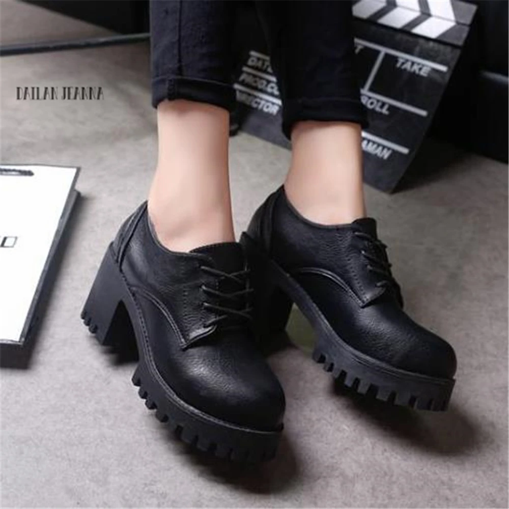 Британская женская обувь 2020 г. Осенние тонкие туфли на толстой подошве в стиле