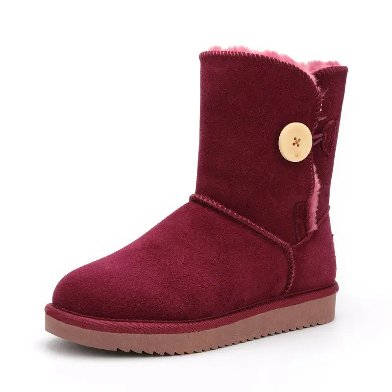 Wine red ; модные зимние сапоги; Коллекция года; классические зимние сапоги из натуральной коровьей кожи; mujer; зимние сапоги из натуральной кожи - Цвет: Wine red