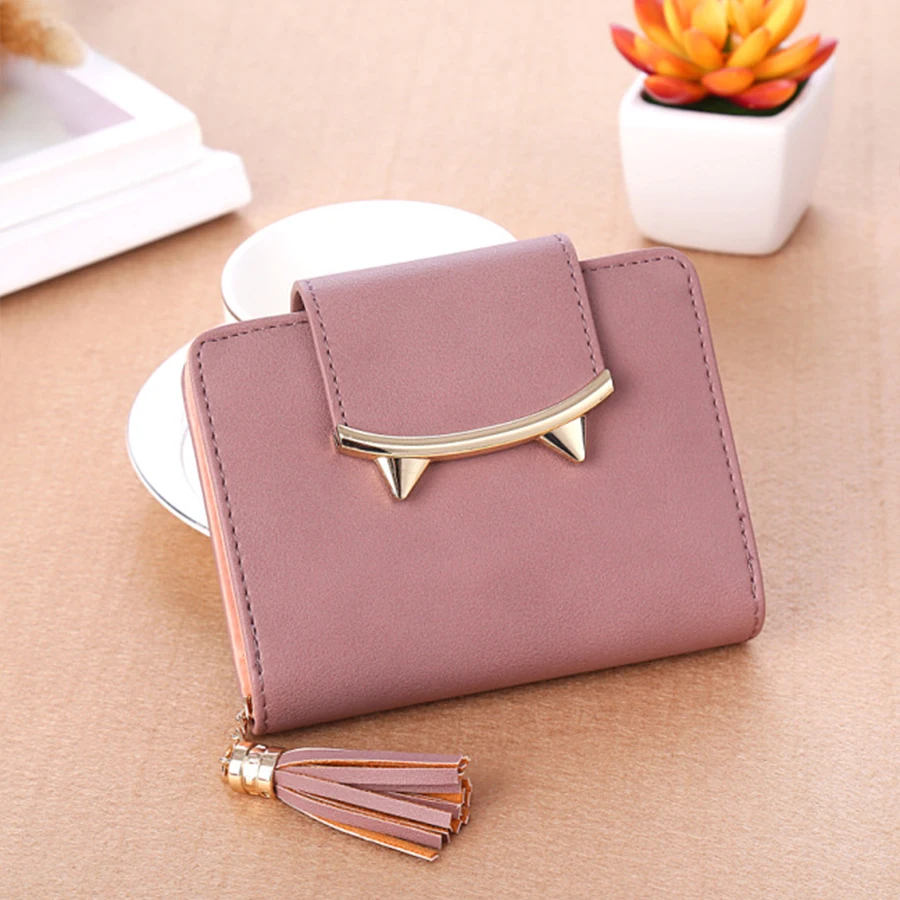 Простой женский однотонный кошелек с кошачьими ушками милые короткие женские