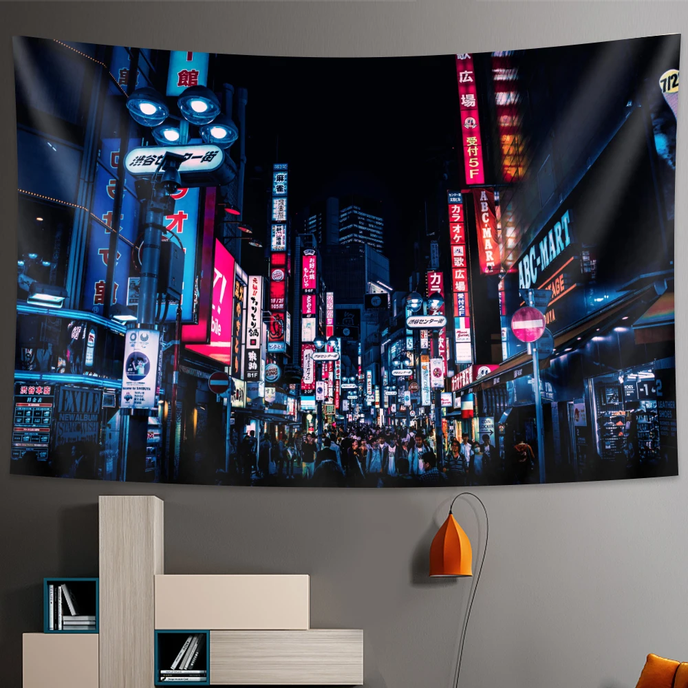 

Tokyo Metropolitan Nachtleven Tapestry Japanse Muur Opknoping Slaapkamer Home Decor Bohemian Decoratieve Hippie Bedrukt Vel