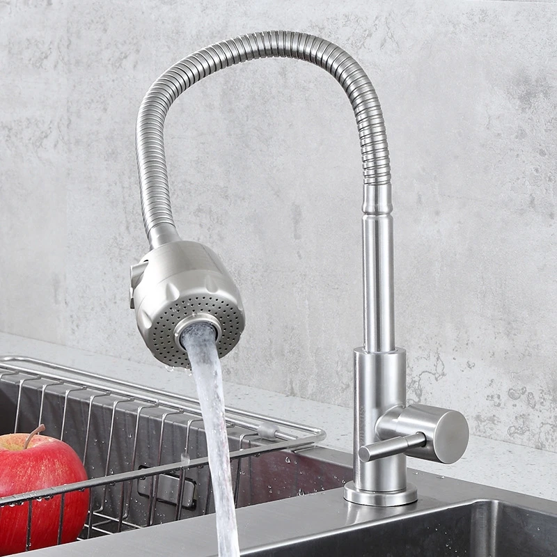 

304 Stainless Steel Kitchen Mixer Single Cold Flexible Kitchen Tap Single Lever Hole Water Tap Kitchen Faucet Torneira Cozinha