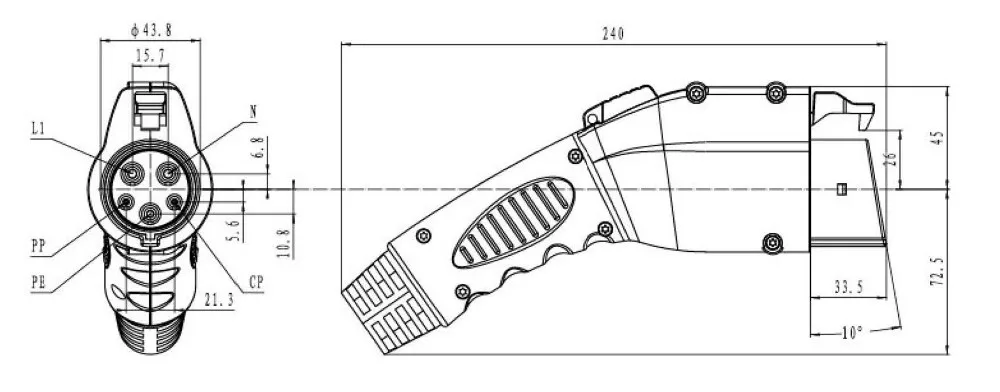 Штепсельная вилка переменного тока EVSE Plug16A 32A SAE J1772 Type 1 гнездовой разъем для