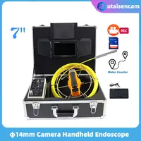 WOPSON 14mm Camera Drain Pipe Sewer Inspection Endoscope System 7 Inch Screen With DVR Keyboard Meter Counter 5mm Cable