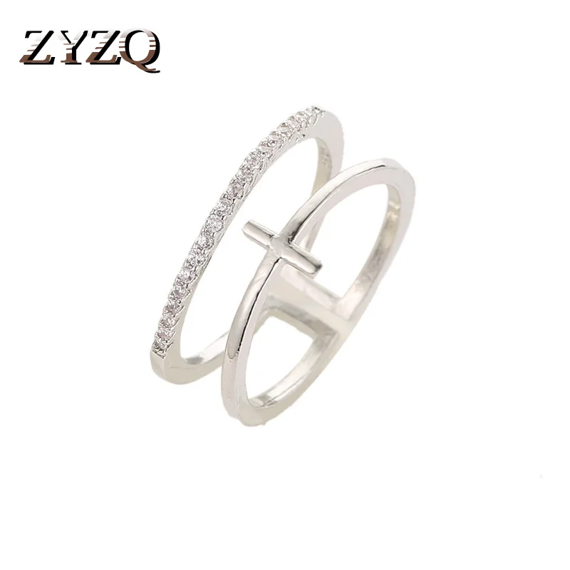 Женские двухслойные кольца ZYZQ романтичные открытые в форме Креста с покрытием из