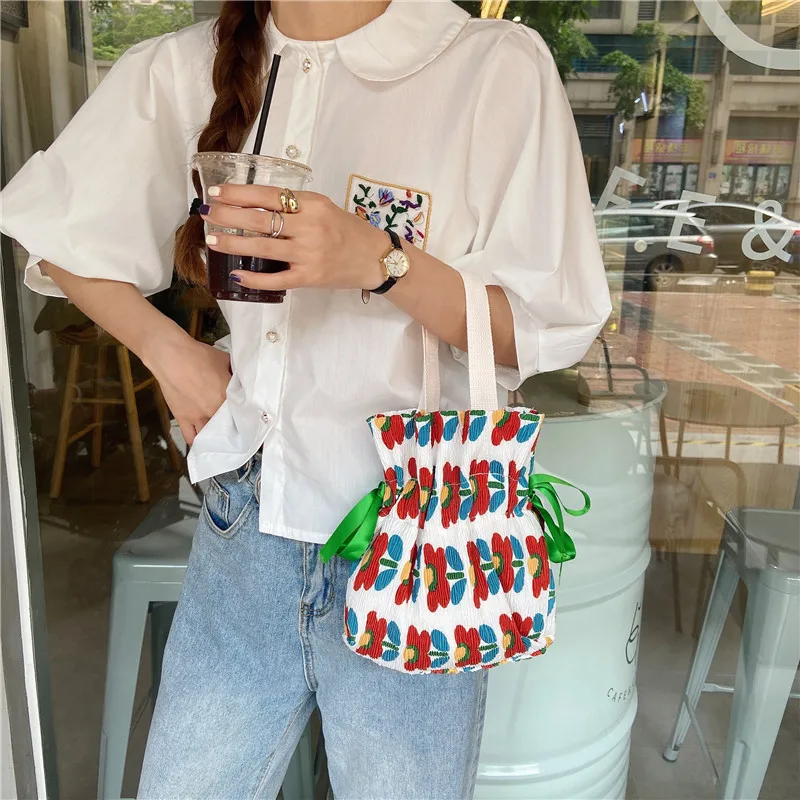 

Летние сумки в стиле Ins для девушек, сумочка Xuan Ya с цветами, свежая Холщовая Сумка-мешок в горошек с ремнем-музыка