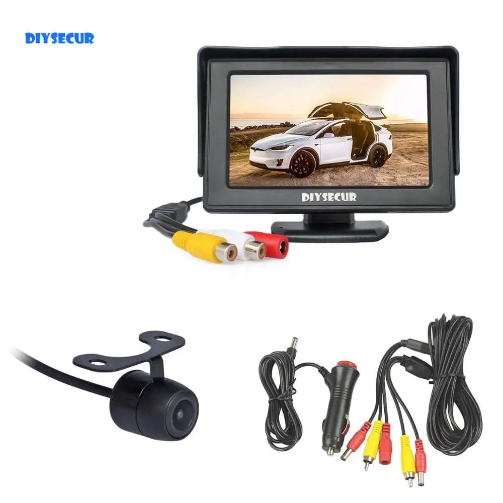 

DIYSECUR 4.3" LCD Display Rear View Car Monitor Waterproof HD Reverse Backup Car Camera Rear View Camera Parking System