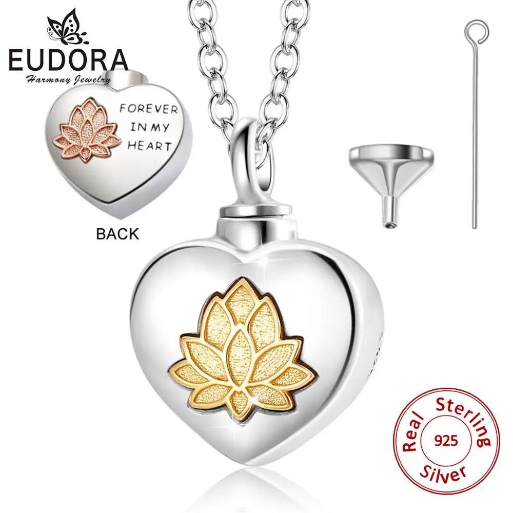 Eudora серебро 925 пробы цветок лотоса Keepsake Сердце Медальон Ожерелье Подвеска