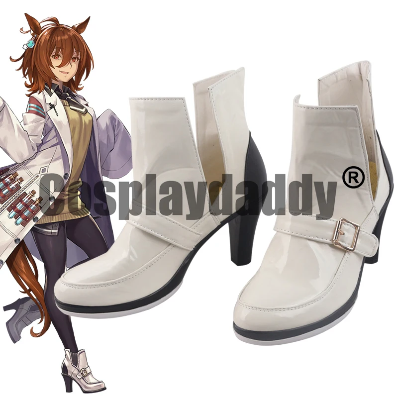 

Uma Musume Pretty Derby Agnes Tachyon Cosplay White Heel Shoes Side Cut Ankle Boots S008