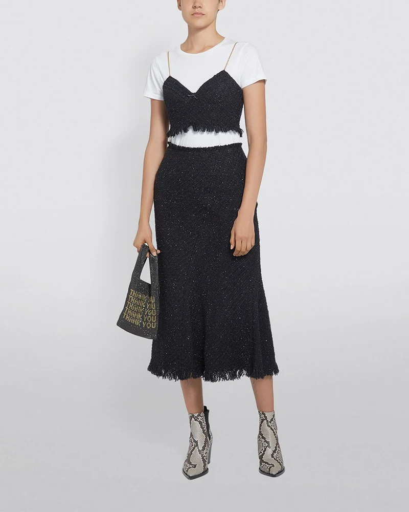 Комплект из двух предметов Для женщин твидовый комплект 2019 пикантные черные