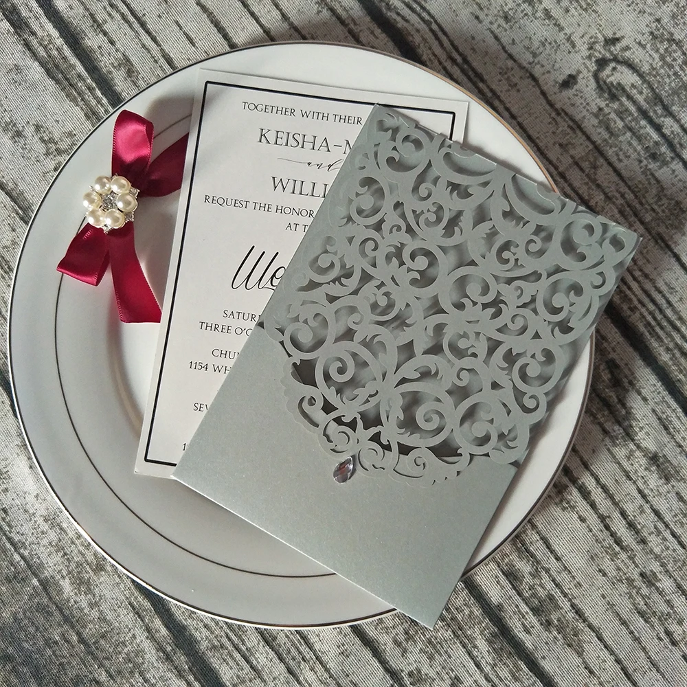 Темно-серые блестящие стразы свадебные приглашения с индивидуальным принтом