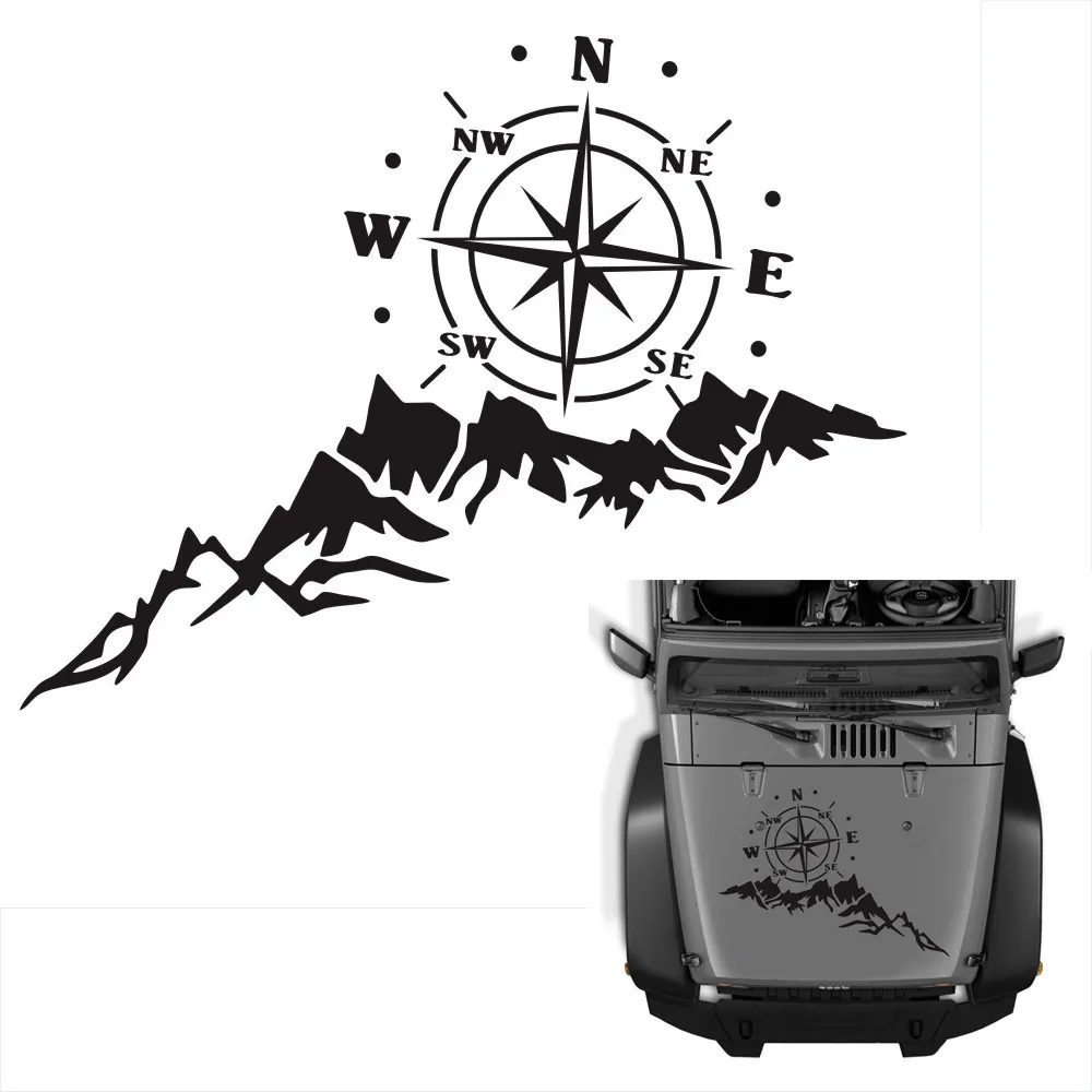

1pc Car Sticker Graphics Decals Body Hood Decal Navigation Compass Mountain Exterior Accessories For Car Camper RV