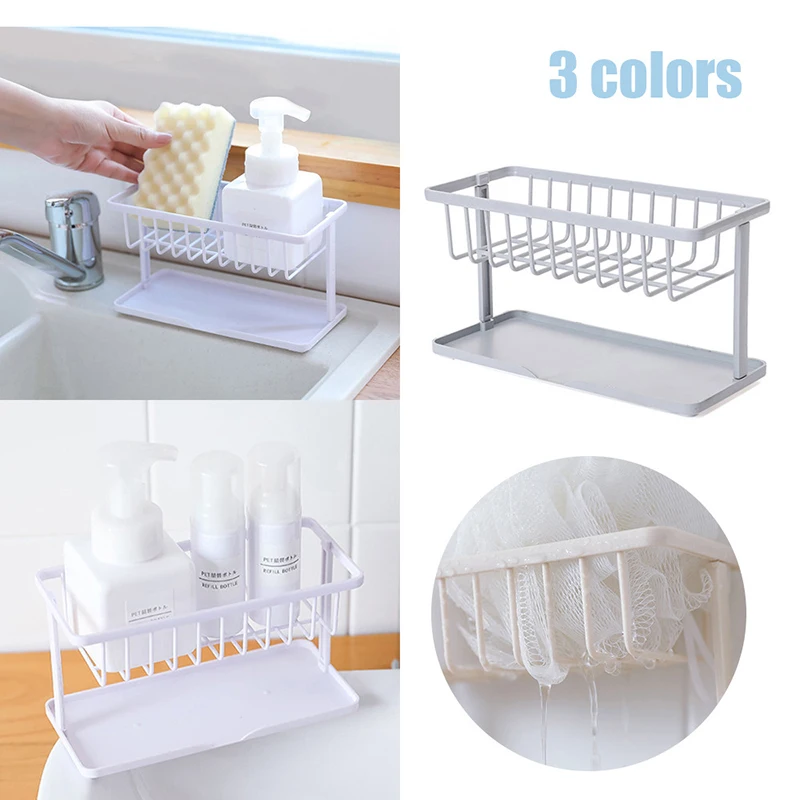 

Simple Double-Layer Bathroom Countertop Cosmetic Organizing Shelf Kitchen Sink Rack Sponge Soap Dishcloth Storage Racks