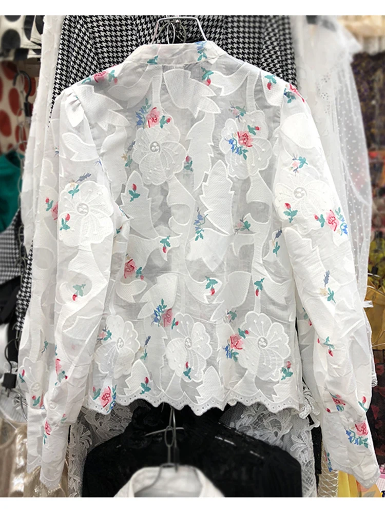 Женская винтажная рубашка свободная с воротником-стойкой и декоративными