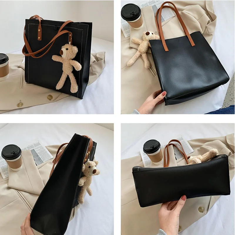 

Shoulder Bags Women Solid Casual Tote Hasp Office Lady Large Capacity Soft Texture PU Leather Cute New Chic Design All-match Ins