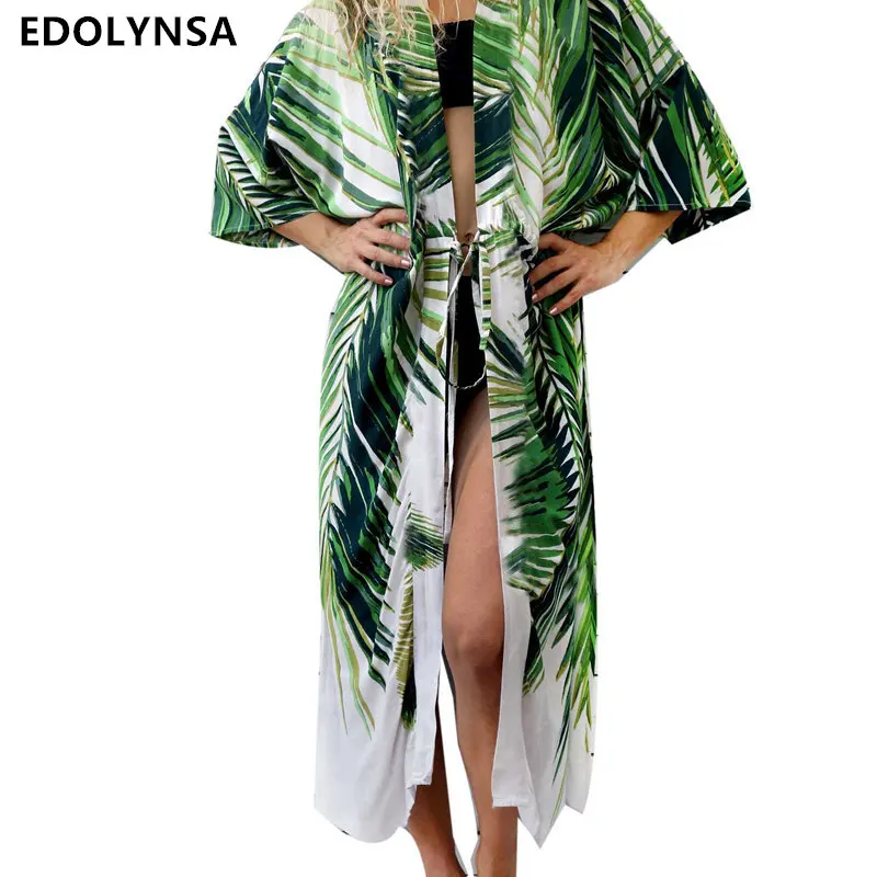 Летняя женская пляжная одежда купальник накидка плюс размер тропический принт