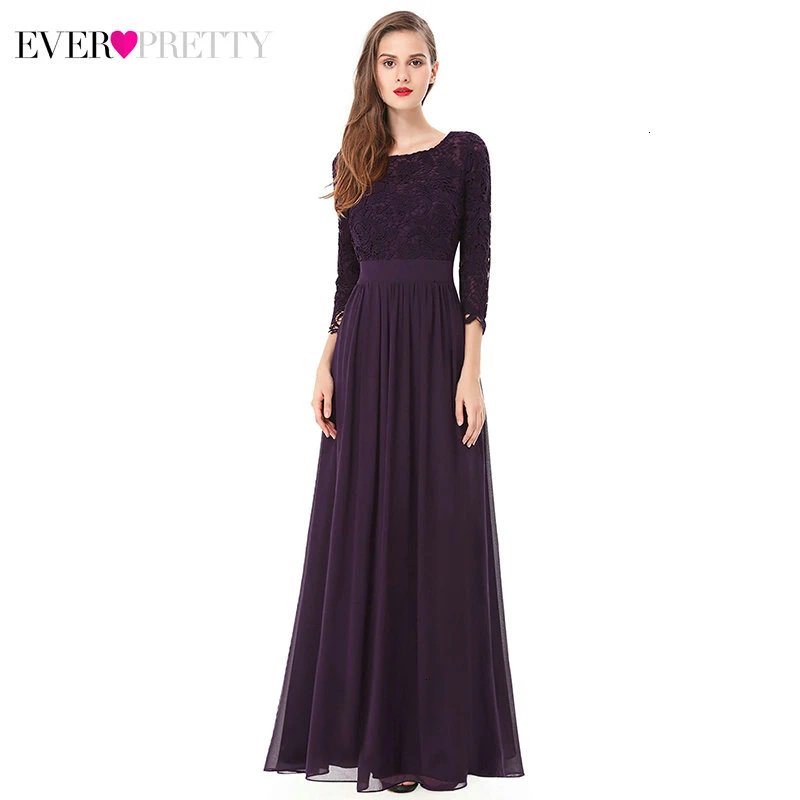 Ever Pretty, вечерние платья, длинные, а-силуэт, круглый вырез, рукав 3/4, элегантное шифоновое платье, Vinatge, вечерние платья, Robe De Soiree