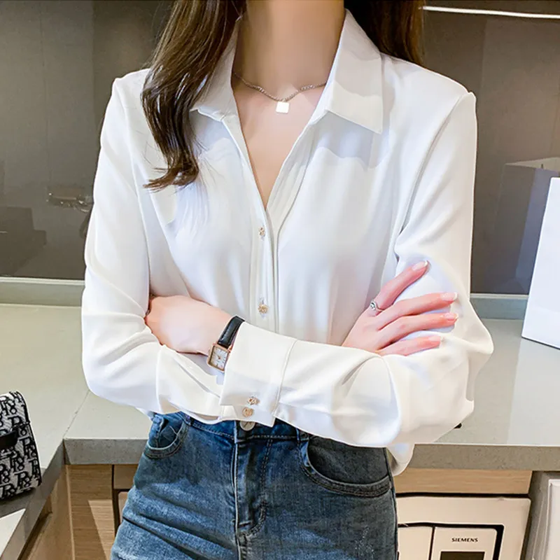 

Korean Women Shirts Blouse White Blouses for Women Long Sleeve Shirt Woman Vintage Shirt Woman Basic Shirt Tops Plus Size Blouse