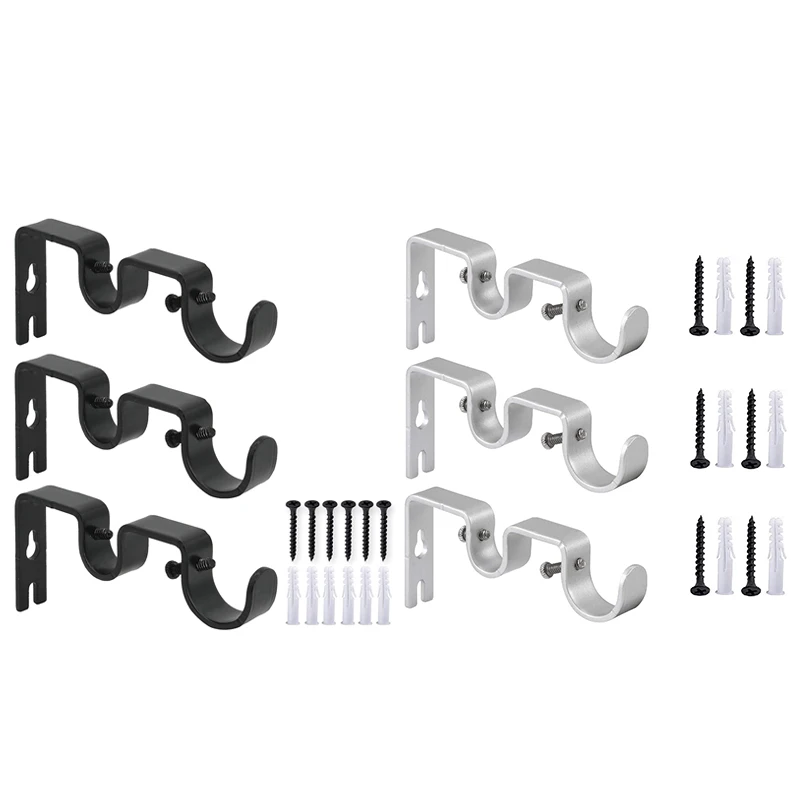 

Promotion! 3Pcs/Set Curtain Rod Brackets Heavy Duty Double Rod Holders Durable Metal Curtain Rod Wall Brackets with Screw