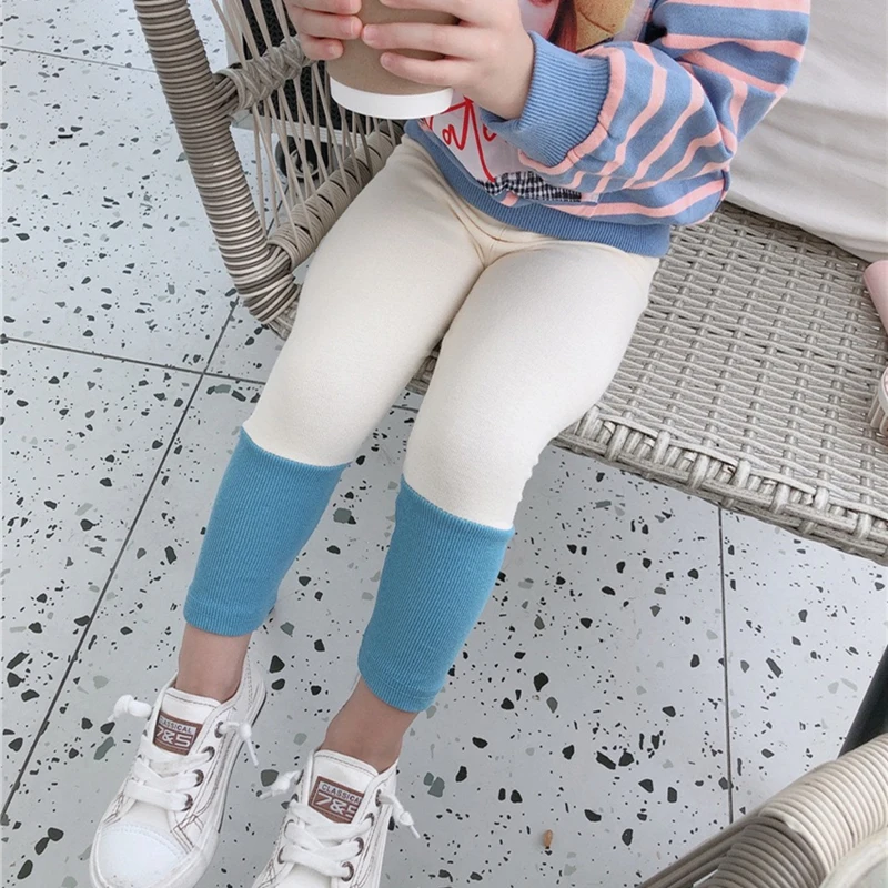 Осенние корейские леггинсы для девочек детские контрастные эластичные модные