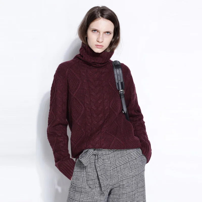 Turtle-Neck Sweater Women's Cable Cashmere Pullover Knitted Versatile Long-Sleeve Base Thick Loose-Fit | Женская одежда