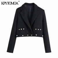 kpytomoa women 2021 fashion with buttoned tweed cropped blazer coat vintage long sleeve welt pockets female outerwear chic veste