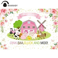 allenjoy 1st birthday party background pink floral farm animals barn theme baby shower gold decorations photophone backdrop