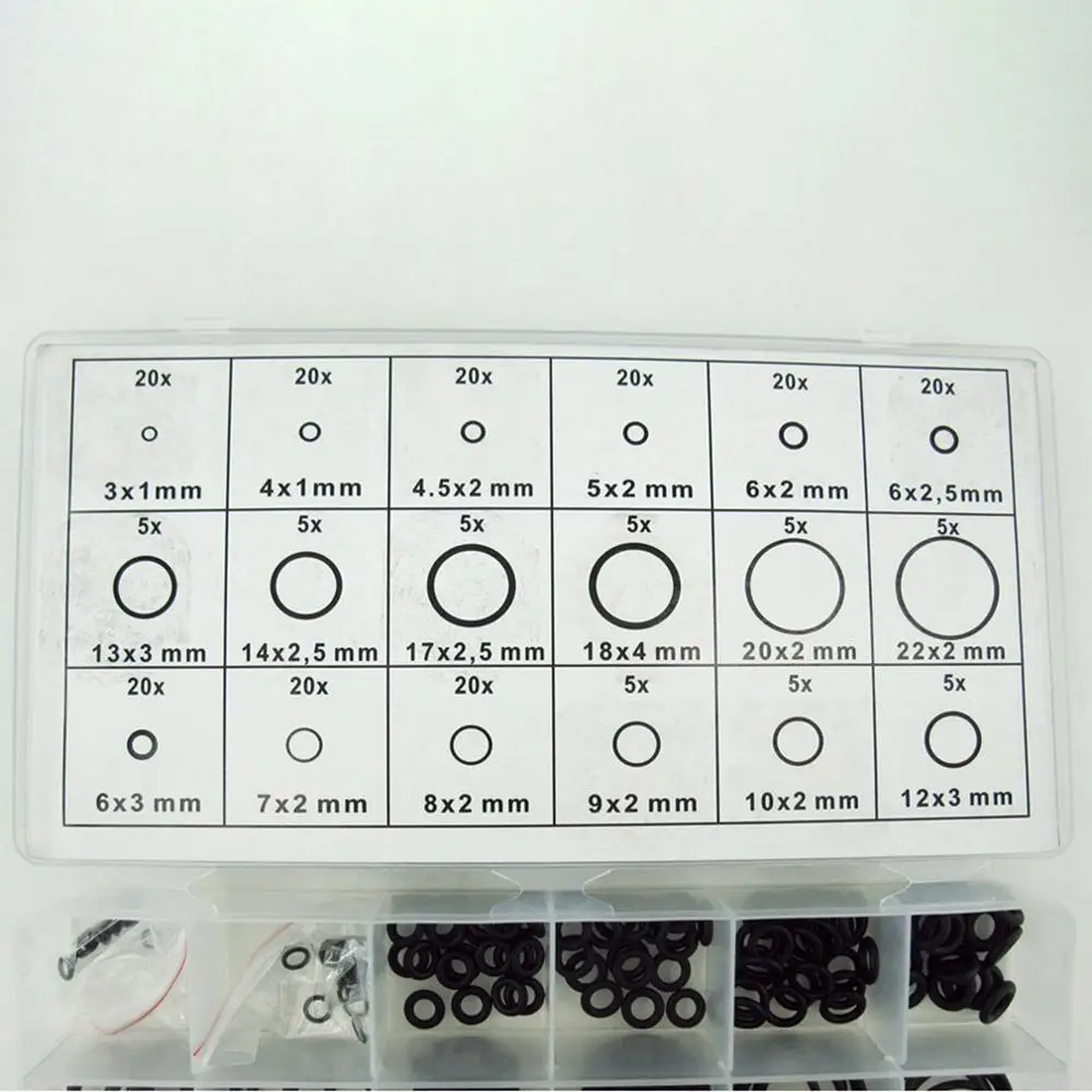 Набор резиновых уплотнительных колец 225 шт./компл. включает в себя пластиковый