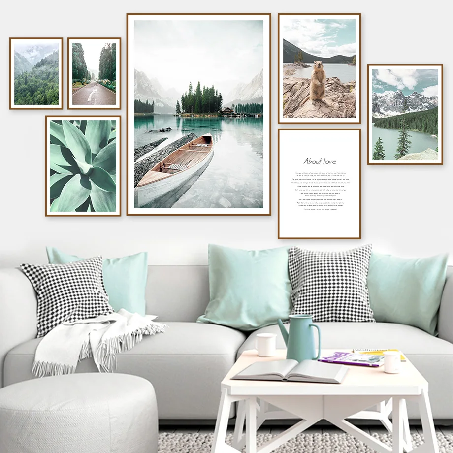 

Forest Mountain Boat Lake Plant Beaver Wall Art Canvas Painting For Living Room Decor Nordic Posters And Prints Wall Pictures