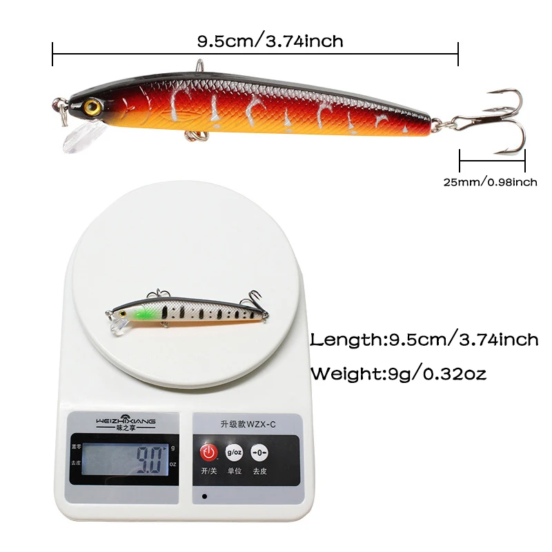 

10pcs Hot Model Fishing Lure Minnow Hard Bait 9.5cm 9g Crankbait Wobblers Jerkbait Peche Bass Trolling Artificial Bait