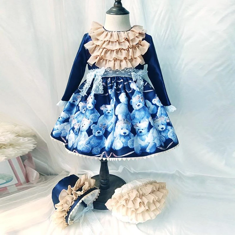

Retro Style Girls Dress Grid Lace Princess Layered Dresses Boutique Spring Autumn Kids Baby Girl Clothing Christmas Robe Fille