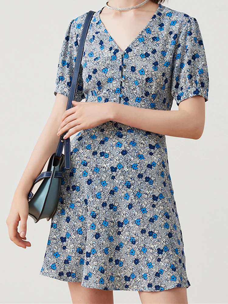 Женское винтажное мини платье с v образным вырезом летнее цветочным принтом