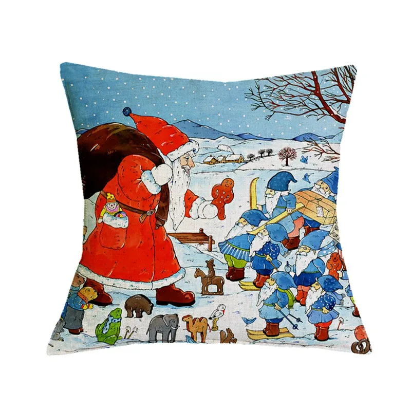 

Christmas Home Decor Cushion Pillow Cover Jolly Old Saint Nick Series Cotton Linen Throw Pillowcase Decorative for Sofa Couch