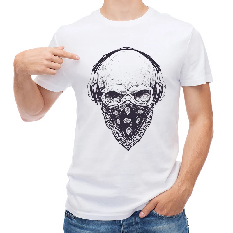 

TEEHUB Vintage Geek Men T Shirt Fashion Skull With Headphones Printed Short Sleeve T-shirt O-Neck Tops Cool Tees
